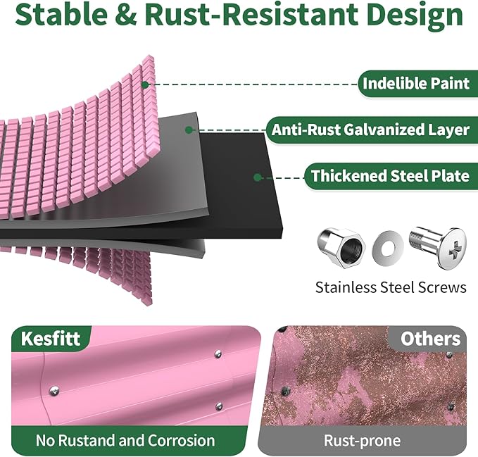 Kesfitt Raised Garden Bed, 4x2x1 FT Galvanized Steel Metal Raised Garden Bed, Oval Open-Bottom Design, 12-Inch Deep for Outdoor Vegetable & Herb Gardening, Blushing Pink