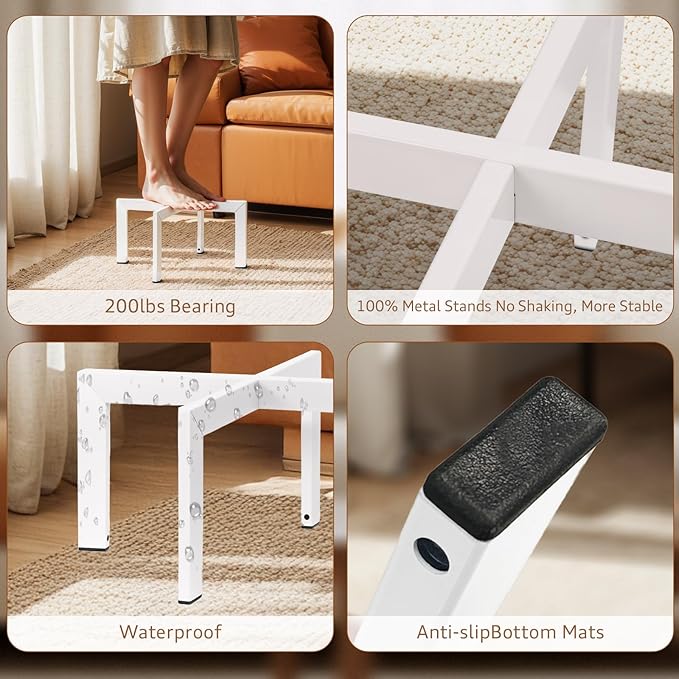 IZIDDO Plant Stand Indoor Outdoor,Metal Mid-Century Pot Stand,Modern Plant Holder Rattan Flower Plant Stool,Low Short Plant Stands for Indoor Fit 5-12 Inch Pot,White(Pot & Plant Not Included)