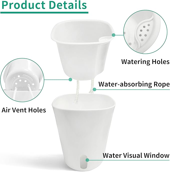 TCBWFY 5 Inch Self Watering Pots for Indoor Plants,5 Sets Self Watering Planter Pots with Visual Water Level Window and Multiple Vents,Self Watering Plant Pot for All House Plants,Flowers,Herbs