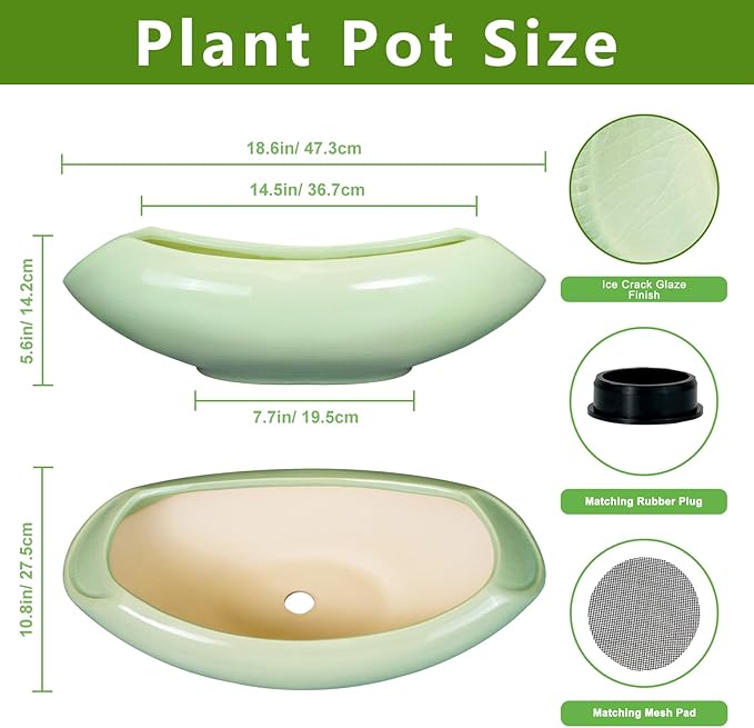 Ceramic Bonsai Pots - Large Succulent Planter 18 Inch Plant Pot Indoor Succulent Pot with Drainage Hole Outdoor Planter Bonsai Tree Pot for House Home Garden Decor Green