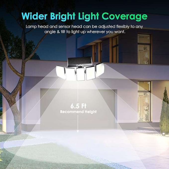 Solar Outdoor Lights, Flood Light Motion Sensor & Dusk to Dawn, Solar Spotlights Outdoor Waterproof, 300 Security LED & Remote Control, 5 Head 270°, Spot lamp for Wall Backyard, 2 Pack