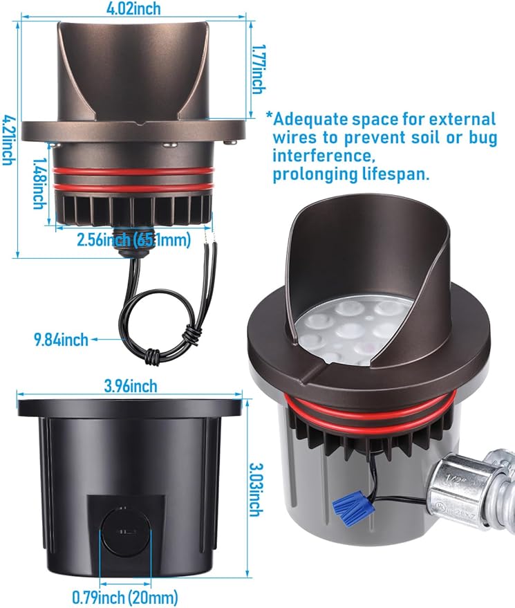 LEONLITE Dia. 4 Inch Well Lights Landscape LED In Ground, Shielded Top, 3000K Warm White, 12-24V AC/DC CRI90 Low Voltage Garden Landscaping, Oil Rubbed Bronze Aluminum Housing, Pack of 6