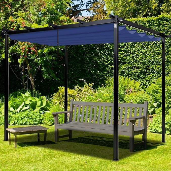 10' X 10' Pergola Shade Cover for Outdoor Retractable Durable Fabric Canopy Replacement Top Only, Sun Shade for Outside (Blue)