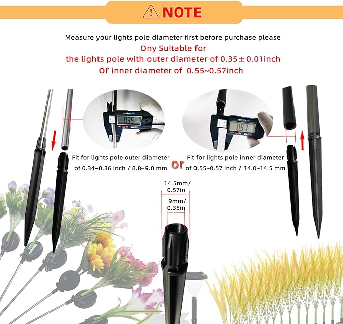 Replacement Stakes for Solar Lights, 10Pack ABS Reinforced Ground Spikes(Fit for Pole Inner Diameter 0.57inch & Outer 0.35Inch), Solar Wheat Ear Lights Stakes for Outdoor Pathway Christmas