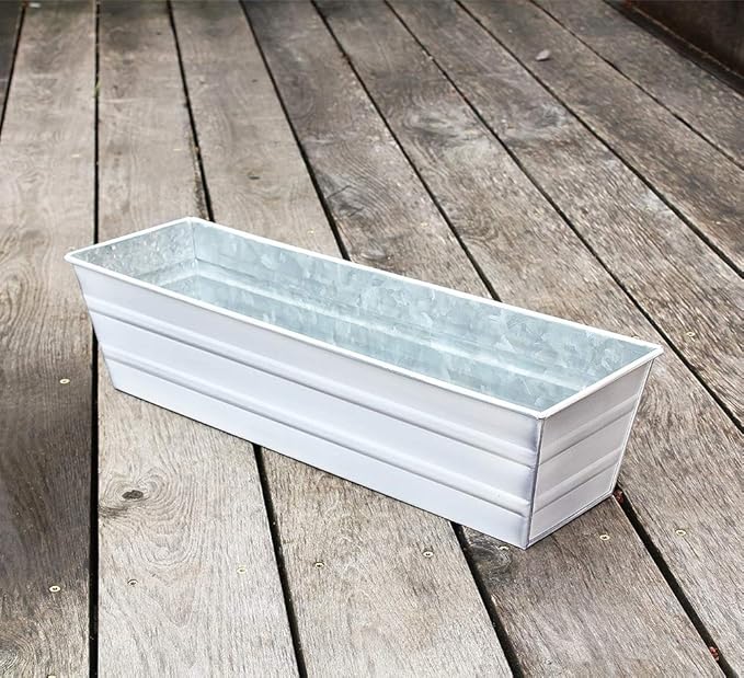 Achla Designs Galvanized Window Flower Box Planter-Cape Cod White-Small (22" L x 6" W x 5" H)