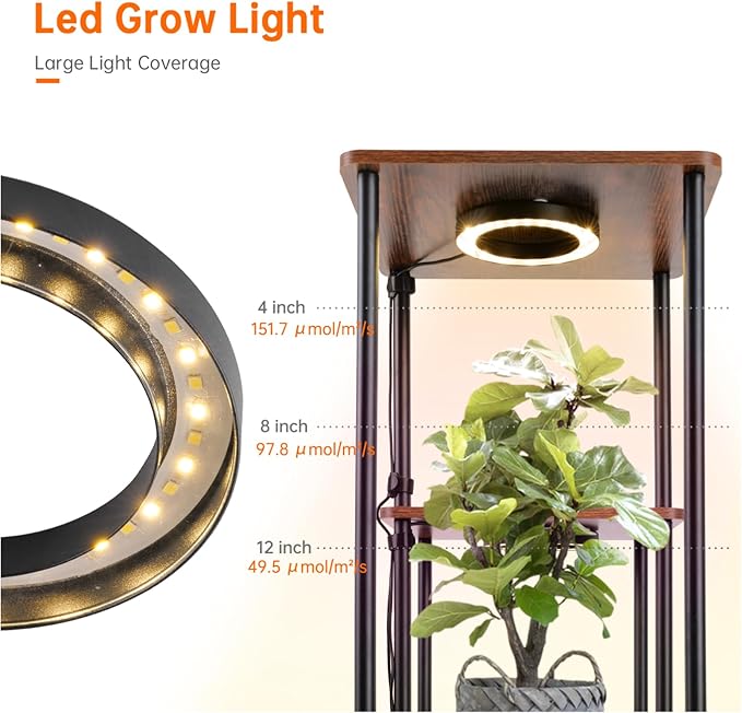 Bstrip Plant Stand Indoor with Grow Light, 33" High Indoor Plant Shelf, 7 Tier Flower Stand with Plant Light Full Spectrum, Metal Plant Holder with Light, laddered Plant Rack for Home, Corner