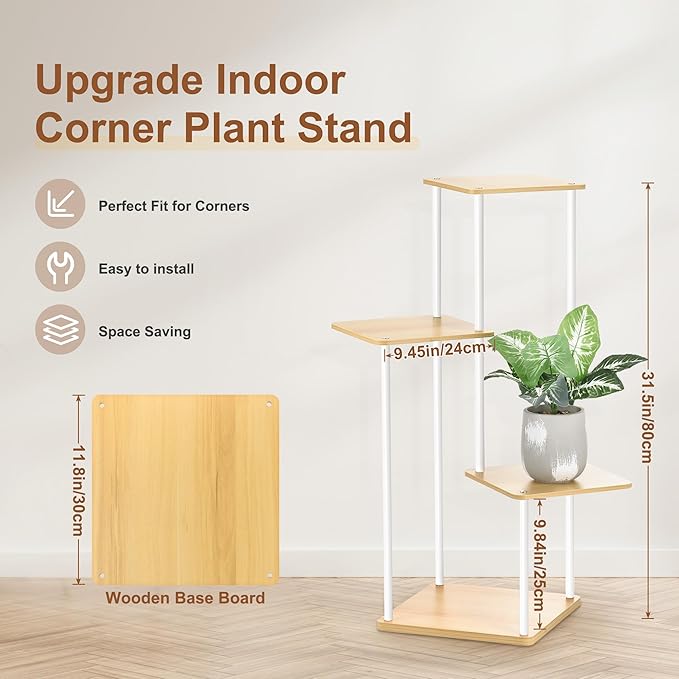 4 Tier Plant Stand Indoor Outdoor, Wood Metal Corner Shelf, Multiple Flower Pot Rack Holder Shelves, Planter Shelf Display Storage Organizer for Patio Living Room Balcony (White)