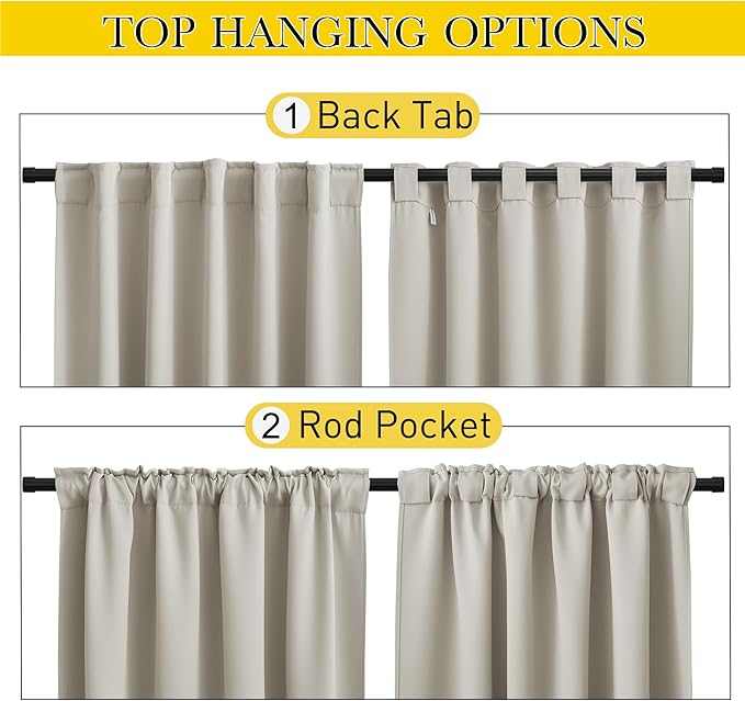 NICETOWN 2 Panels Outdoor Curtains Waterproof Pocket & Back Tab on Top & Bottom, Thermal Insulated Windproof Sun Blocking Outside Privacy Drapes for Patio with Fixed Rope, W84 x L84, Natural