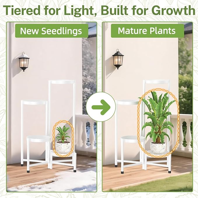 iDavosic.ly Plant Stand Indoor Outdoor, 4 Tier Corner Metal Flower Display Holder Shelf, Easy Assembly Folding Tall Orchid Rack for Patio Balcony Porch Garden Living Room House, White
