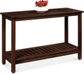Best Choice Products 48in 2-Shelf Eucalyptus Wooden Console Table Indoor Outdoor Multifunctional Buffet Bar Storage Organizer w/Foot Sliders - Espresso
