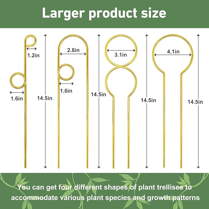 14.17in Plant Trellis Indoor, 4.2mm Dia Gold Small Trellis for Potted Plants, Metal Trellis for Climbing Plants Indoor Support for houseplant Hoya Photos Succulents Hostas, Plant Decor