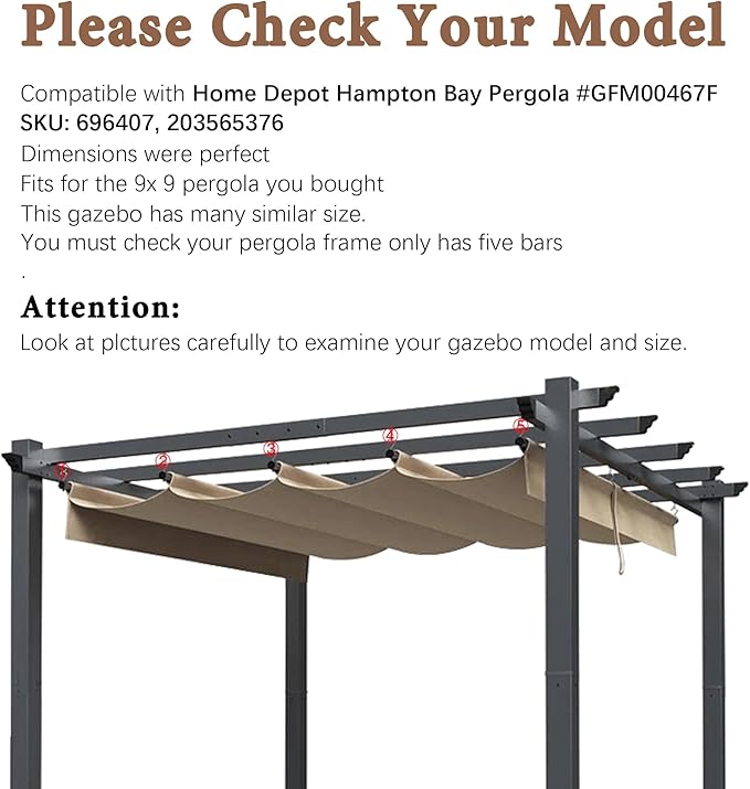 SCOCANOPY Replacement Cover Compatible with Home Depot Hampton Bay Pergola # GFM00467F,GFM00469A,(Khaki)