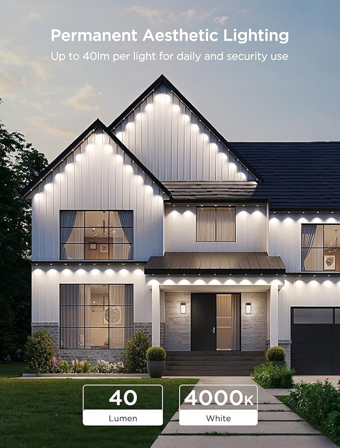 Govee Permanent Outdoor Lights 2, 150ft RGBIC Outdoor Lights with 108 LED Lights, IP67 Waterproof, 100 Scene Modes with 40lm White for Outdoor Decorations, Works with Alexa, Google Assistant, Black