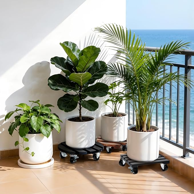 2 Pack Plant Stand with Wheels, Plant Caddies with 360° Lockable Smooth Sliding Wheels Durable Sturdy, Outdoor/Indoor Heavy Duty Rolling Plant Stand for Plant Pot,Flower Pot (12" Dark brown)