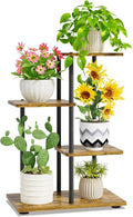 iDavosic.ly 3 Tier Plant Stand Indoor, Tiered Corner Metal Wood Multiple Flower Holder Shelf, 25 Inch Tall Orchid Display Rack for Patio Porch Living Room Balcony Outdoor, Modern Black & Rustic Brown