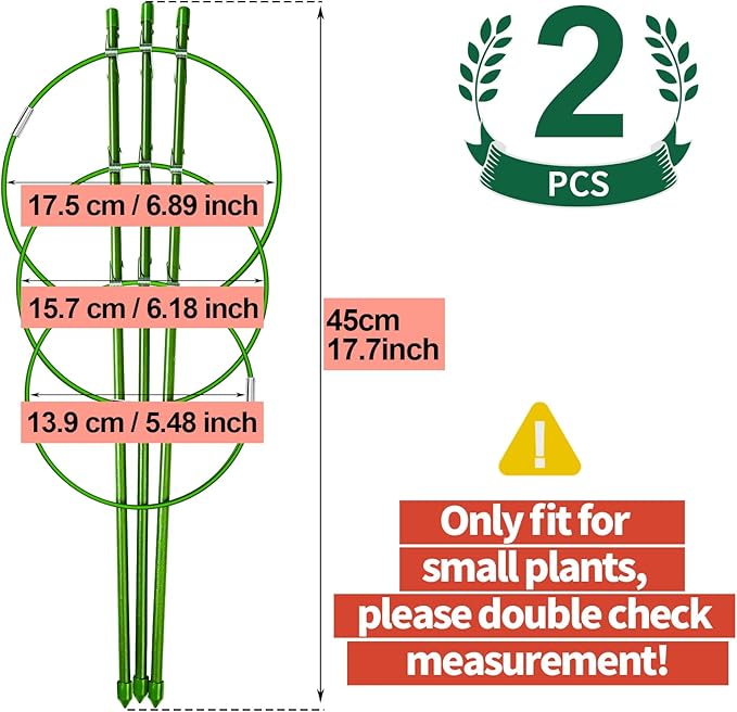 LEOBRO Tomato Cage, 2 PCS Small Plant Support Cage Rust Resistant Garden Ring Stake Plant Support for Tomato, Trellis, Climbing Plant, Flower, Plant Cages for Small Plants,17.7" H