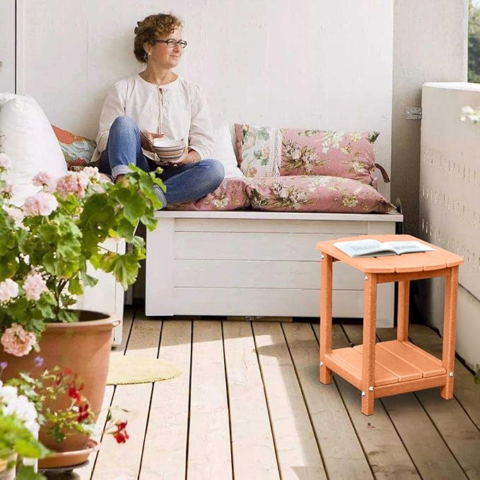 Adirondack Square Outdoor Side Table,2-Tier Storage Patio Side Table, HDPE End Tables for Backyard Pool Porch Garden Lawn