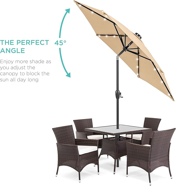 Best Choice Products 7.5ft Outdoor Solar Market Table Patio Umbrella for Deck, Pool w/Tilt, Crank, LED Lights - Sand