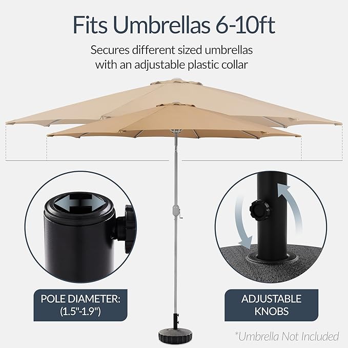 Best Choice Products Fillable Umbrella Base Stand Fluted Design Plastic Patio Umbrella Base Stand, Pole Holder for Outdoor, Lawn w/ 55lbs Weight Capacity, Adjustment Knob