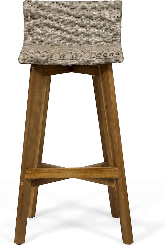 Christopher Knight Home La Brea Outdoor Acacia Wood and Wicker Barstools (Set of 4), Light Brown and Teak