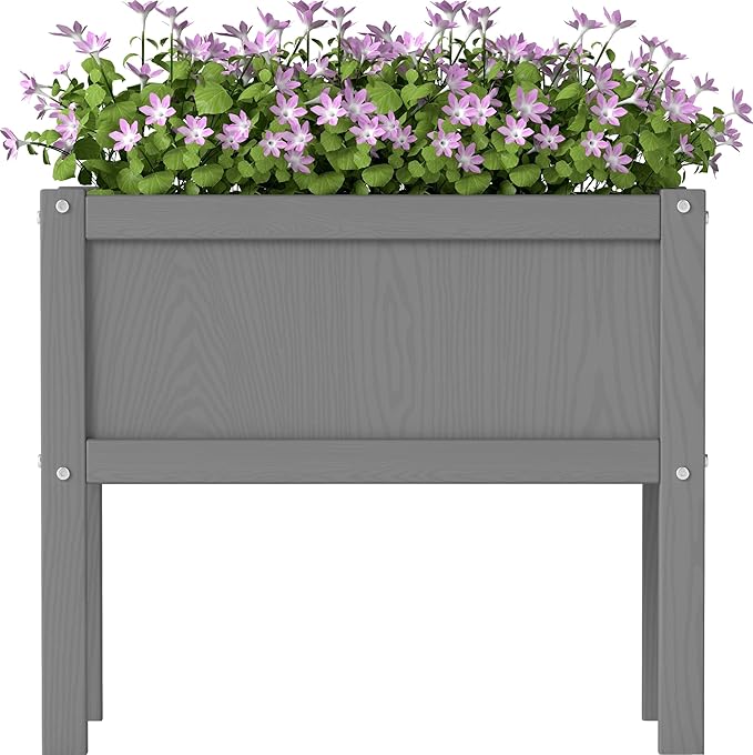Raised Garden Bed with Drainage Hole Waterproof HDPE Elevated Planter Box with Legs Stable and Durable to Plant Herb Vegetable Flower,Patio,Balcony Outdoors/Indoors Gray