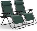 Nestl Zero Gravity Chairs Set of 2, Patio Lounge Chair Outdoor with Pillows & Cup Holder Trays, Adjustable Steel Mesh Reclining Camping Chair, Folding Patio Lawn Chair for Deck, Beach - Forest Green