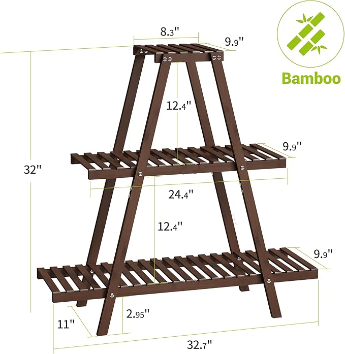 BMOSU Plant Stand Bamboo for Indoor Outdoor Tiered Plant Shelf 8 Potted Flower Holder Ladder Rack Garden Balcony Living Room Patio(3 Tier Brown)