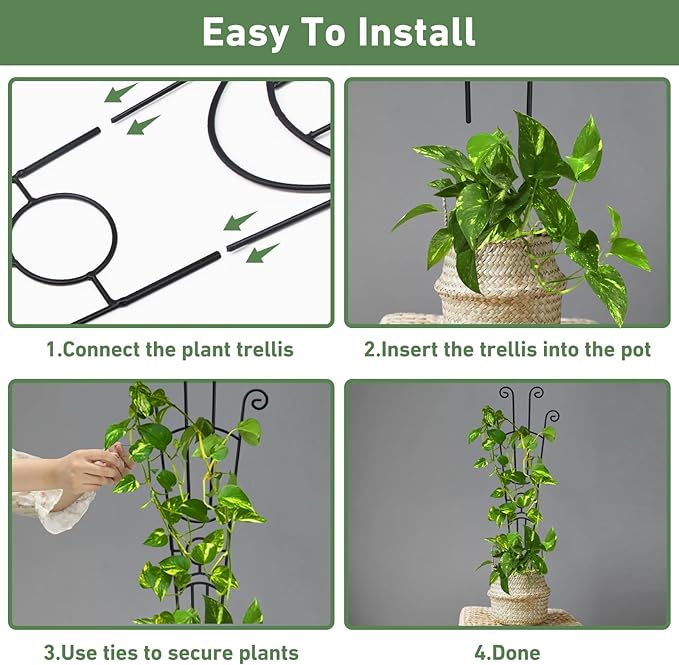 32.6in Plant Trellis for Climbing Plants Indoor Outdoor, Expandable Large Metal Garden Trellis for Potted Plants, Heavy-Duty Tall Pothos Plant Climber Support for Ivy Pothos Hoya Monstera, 2P