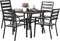 VINGLI 5-Piece Outdoor Dining Set, Metal Patio Dining Set for 4, Square Dining Table with Umbrella Hole & 4 Patio Chairs for Porch, Balcony and Backyard