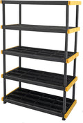CX Black & Yellow, 5-Tier Heavy Duty Plastic Storage Shelves that Support up to 200lbs/shelf, Organization and Storage, Weather-Resistant Design, Easy Assembly (72”H x 48”W x 20”D)