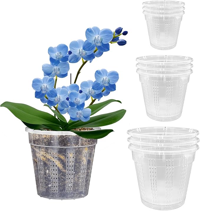 Orchid Pot, 3 Each of 4.3",5.5",6.1" Orchid Pots with Holes, 9 Pack Plastic Planter for Indoor Outdoor Plants (3 Each of 4.3",5.5",6.1")