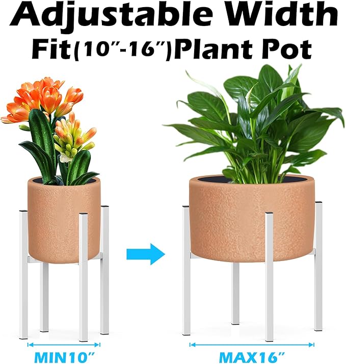 Plant Stand for 10"-16" Plant Pot Indoor Outdoor Corner, Adjustable Metal Heavy Duty for Large Pot (White 1 Pack)
