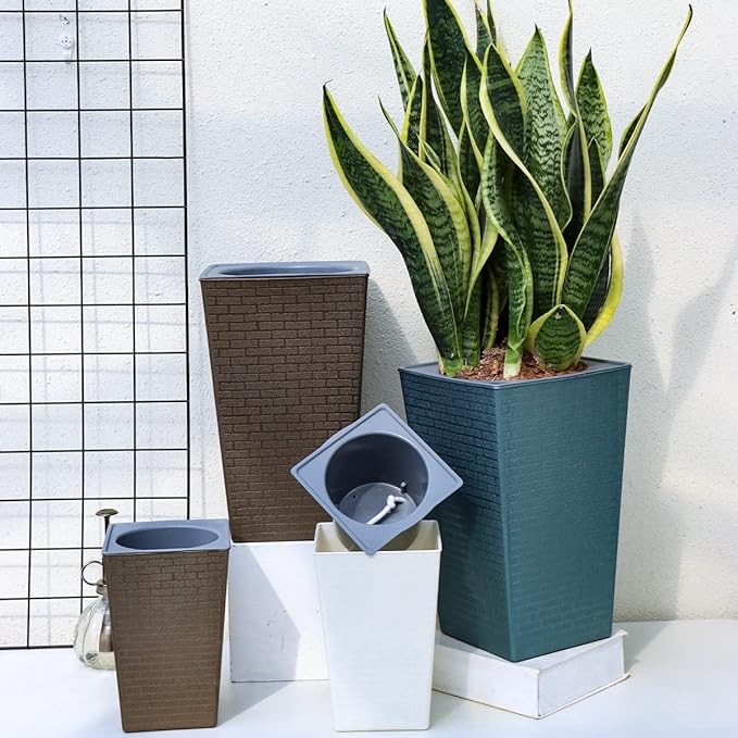 2 Pack Self Watering Planters 10.7" x 6.9" Planter for Indoor Plants Self Watering Violet Pots Plastic Flower Pots Square Planter with a Bag of Clay Pebbles, Blue