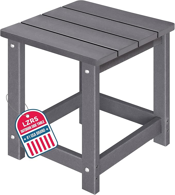 LZRS Adirondack Square Outdoor Side Table for Patio, Pool Composite Patio Table,HDPE End Tables for Backyard,Pool, Indoor Companion, Easy Maintenance & Weather Resistant(Grey)