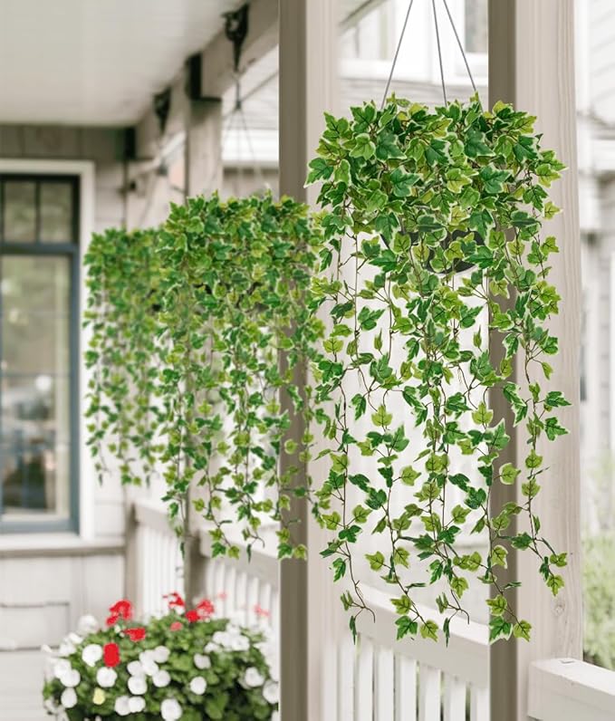 Hollyone 2pcs Artificial Hanging Plants 31" Fake Ivy Vine Faux Ivy Leaves Hanging Plant Greenery for Wall House Room Patio Indoor Outdoor Home Shelf Office Wedding Decor