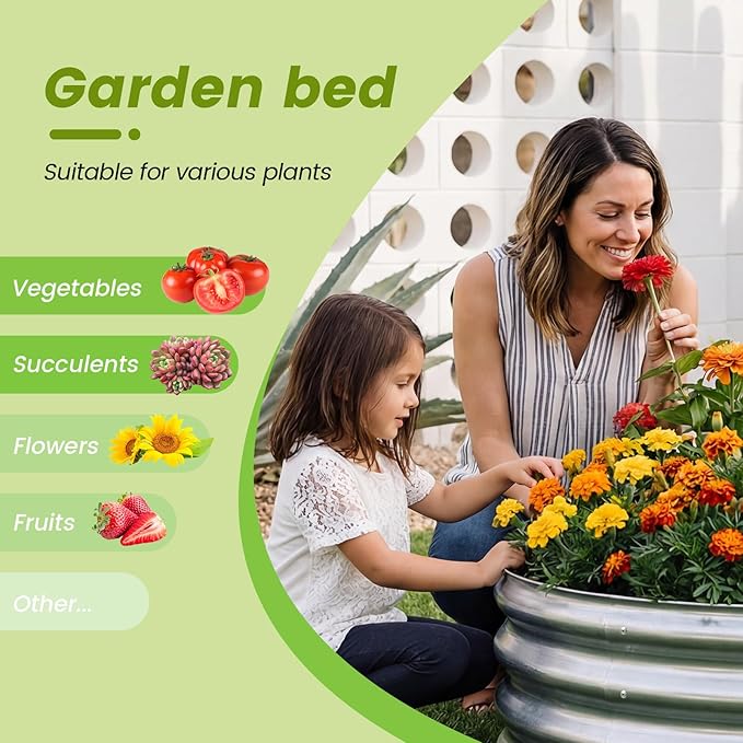 AHEONLAR 3Pack 2x2x1 ft Round Galvanized Raised Garden Bed Kit Round Metal Flower Box Large Planter Raised Beds Outdoor Garden for Planting,Fruit,Herb-Sliver