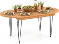 Tangkula 71" Outdoor Dining Table for 6, Oval Teak Wood 6 Person Patio Table with 2" Umbrella Hole, Metal Legs, Safety Locks and Wood Tabletop, Outside Table for Garden, Poolside & Backyard