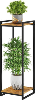 2-Tier Plant Stand Indoor, 34" Tall Modern Plant Shelf Corner Flower Pot Holder Organizer for Living Room Balcony Garden, Rustic Brown