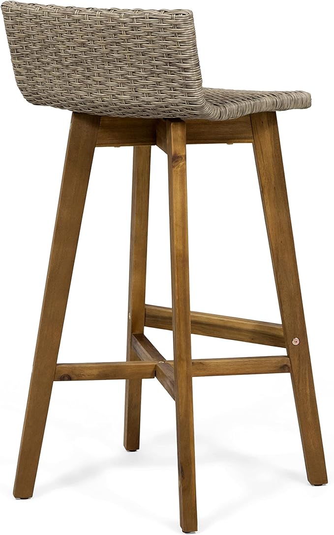 Christopher Knight Home La Brea Outdoor Acacia Wood and Wicker Barstools (Set of 4), Light Brown and Teak
