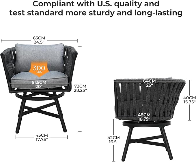Grand patio 7-Piece Outdoor Dining Set for 6, Patio Dining Furniture Set for 6 Swivel Rope Wicker Chairs & 1 Bent Legs Rectangular Dining Faux Woodgrain Table with Umbrella Hole, Dark Gray