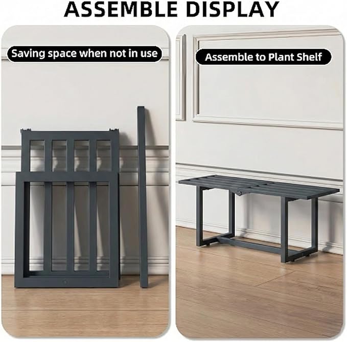 Modern Outdoor Plant Stand for Indoor Corner, Foldable Metal Plant Display Shelf for Multiple Pots,Mid Century Slatted Bench for Garden, Patio Load Bearing 330 lbs 26" L x 10.4" H x 8.6" W 2 Pack Grey