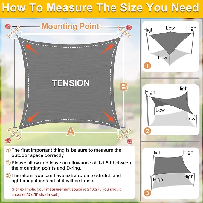KANAGAWA Sun Shade Sail Curved 16'X20' Dark Gray Rectangle Outdoor Shade Cover UV Blovk Canopy for Patio Garden Backyard Heavy Duty Permeable 185GSM (We Make Custom Size)