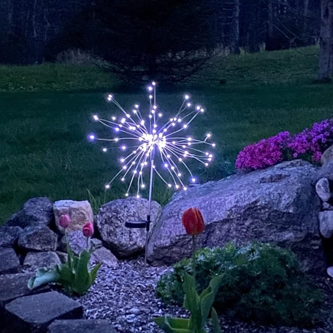 JJGoo Solar Firework Lights, 2 Pack 150 LEDs 2 Lighting Modes Solar Lights Outdoor Waterproof for Garden Patio Walkway Pathway Party Wedding Christmas Decorative - White