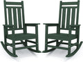 KINGYES Oversized Outdoor Rocking Chair Set of 2, All-Weather Patio Rocking Chairs for Porch, HDPE Outdoor Patio Rockers with High Back & Wide Seat for Garden, Lawn, Green