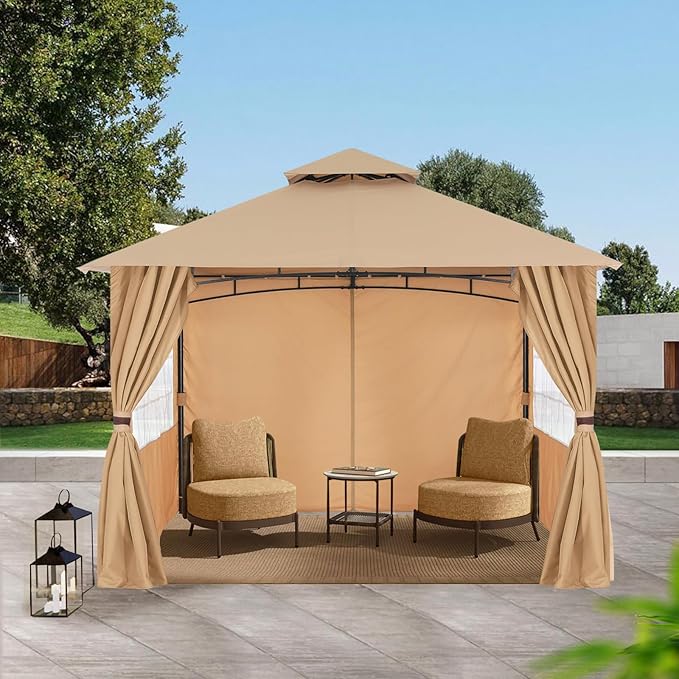 MASTERCANOPY Patio Gazebo Steel Frame Outdoor Gazebo with Windows Curtains (9x9, Beige)