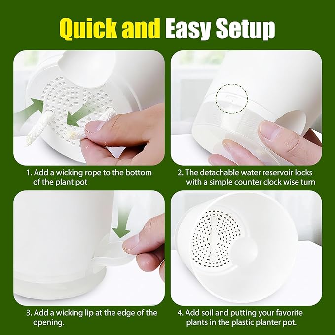 Plant Pots 4/5/5.5/6/6.5/7/8 Inch Self Watering Pots, 7 Pack Plastic Planters with Drainage Holes and Clear Saucers,Plastic Flower Pots,Nursery Planting Pot for Indoor Out Door Plants(White)