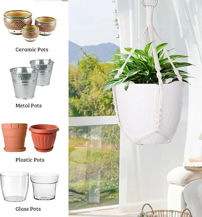 garini 2 Pack 20 Inches Macrame Plant Hanger Rope to Hang Flower Pot Plant Hanger for Indoor Outdoor Decoration, 4 Legs(POTS NOT Included)