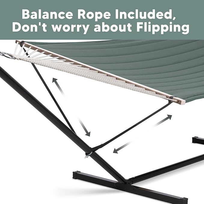 SUNCREAT Standing Hammock with 15 ft Stand, Hammocks for Outside, Gray Green