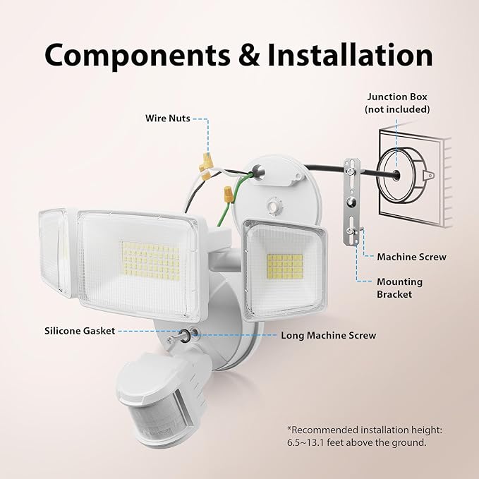 Onforu 100W LED Motion Sensor Outdoor Lights, Dusk to Dawn Flood Light Outdoor Motion Sensor, Hardwired Security Lights Floodlights Outside 11000LM 6500K Daylight IP65 Waterproof (White)