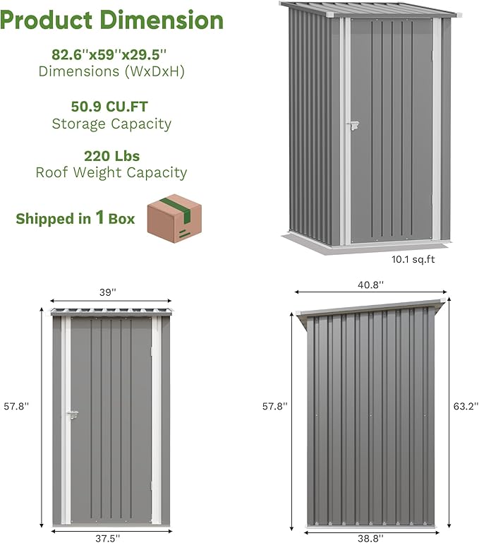 Greesum 3x3FT Outdoor Storage Shed, Small Metal Storaged Sheds with Lockable Doors, Sheds & Outdoor Storage for Backyard, Pool and Garden, Gray